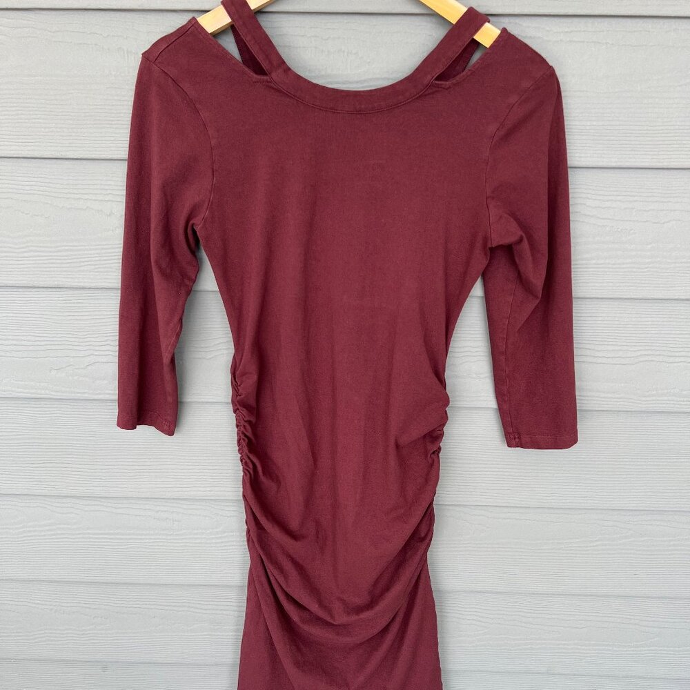 Michael Stars Side Ruching Shoulder Cutout Long Sleeve Midi Dress Size M